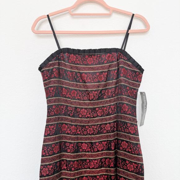 NWT Jessica Howard Evening Dress Black Red Floral Midi‎ Size 4 Goth Romantic 90s - Picture 2 of 8